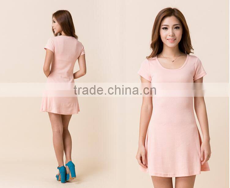 2015 Stylish Women Summer Dress New Korean Girls Ladies Mini Dress Short Sleeve Candy Color One Piece Slim Basic Dresses S-XXL