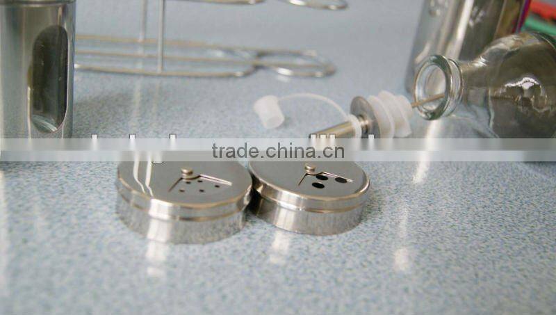 set 5 shining stainless steel coated glass cruet with metal rack