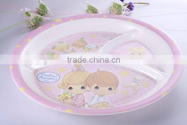 Special shape three grids melamine lunch tray for children, biodegradable lunch trays