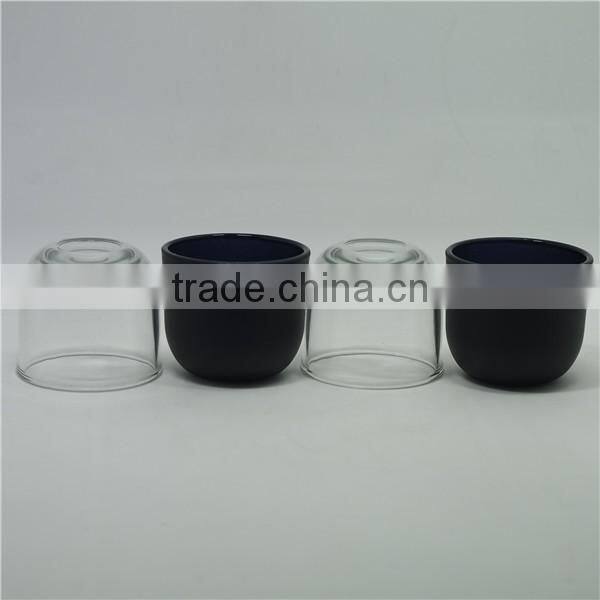 matte frosted black massage glass candle holder/frosted matte black glass candle jar/ wholesale glass candle holder