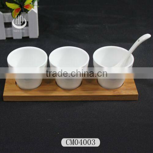 ceramic ice-cream bowl with wood base