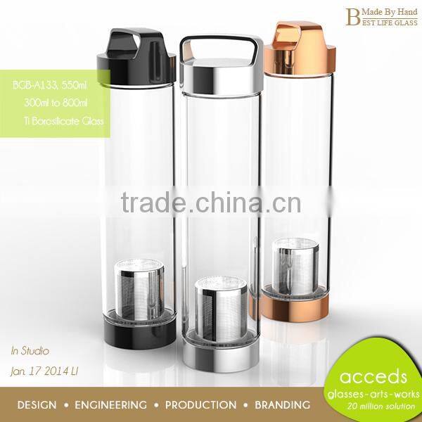 Custom Unbreakable Eco Thermal Pyrex Tea Filter Glass Water Bottle