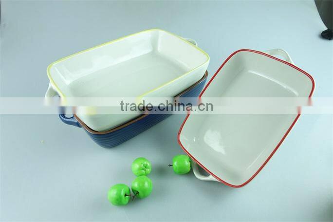 Colorful cute ceramic bakingdish rectangular baking dishes stoneware bakeware with handles