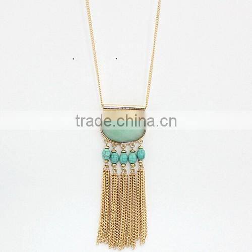 Elegant Green Gemstone Turquoise Necklace With Tassel Chain
