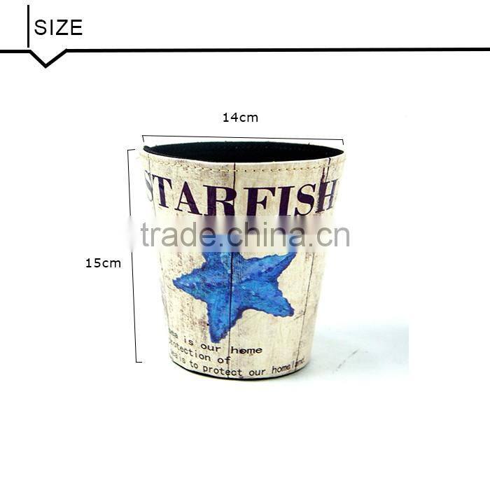 Flower Print Beautiful Waste Bin Faux Leather Open Top Standing Trash Can