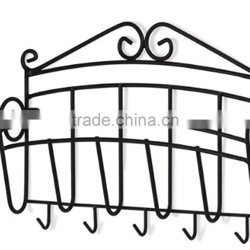 Sturdy Scroll Black Wall Mount Key and Letter Holder Rack