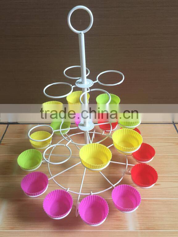 colorful 3-tier wire metal iron rack with the silicone cup- Cupcake Stand/holder-silicone cake mould
