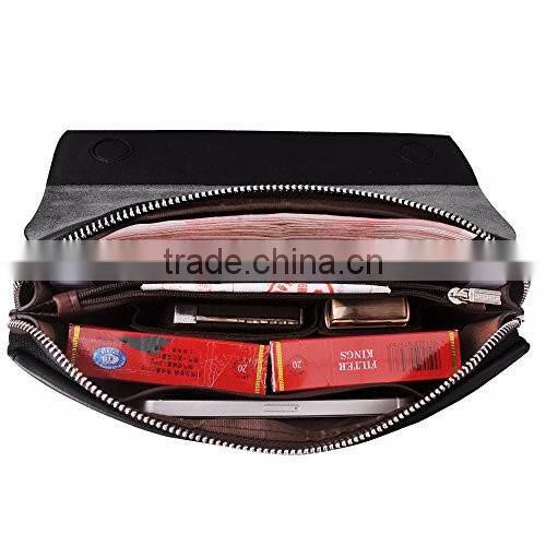 Mens Genuine Leather Big Clutch Bags Wristlet Handbag Organizer Wallet Business Checkbook High Capacity Soft Zipper Wallets