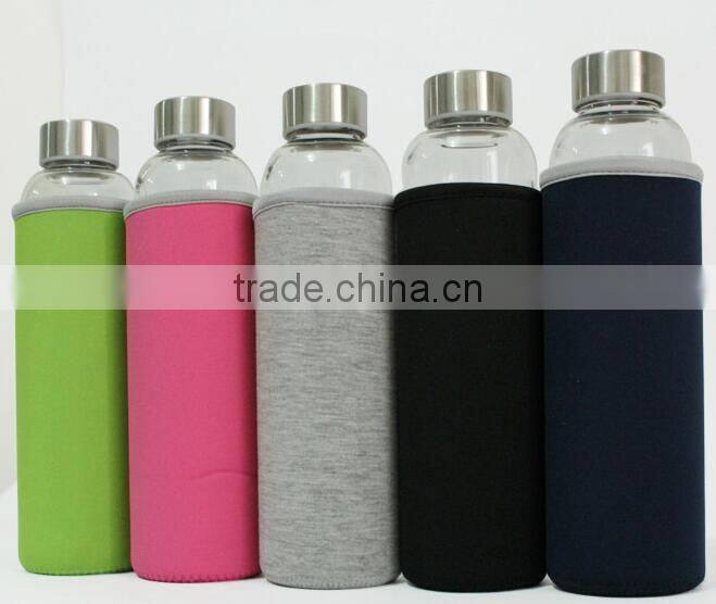 Borosilicate Glass water Bottle Container with Nylon Water Bottle Sleeve