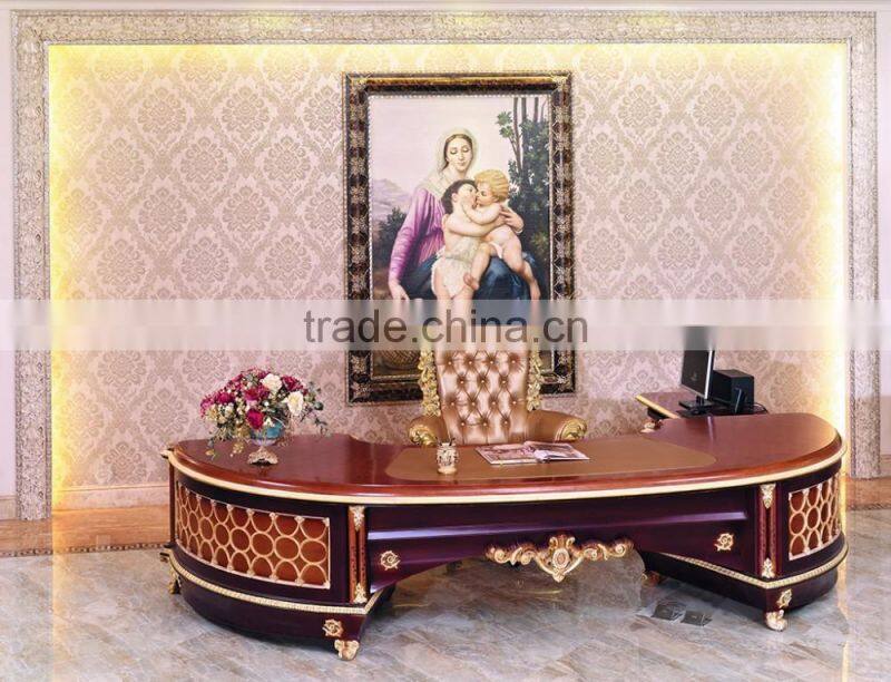 Classical Luxury Italian Design Solid Wood Office Table with Artistic Marquetry Decor for CEO Manager Room BF12-04244c