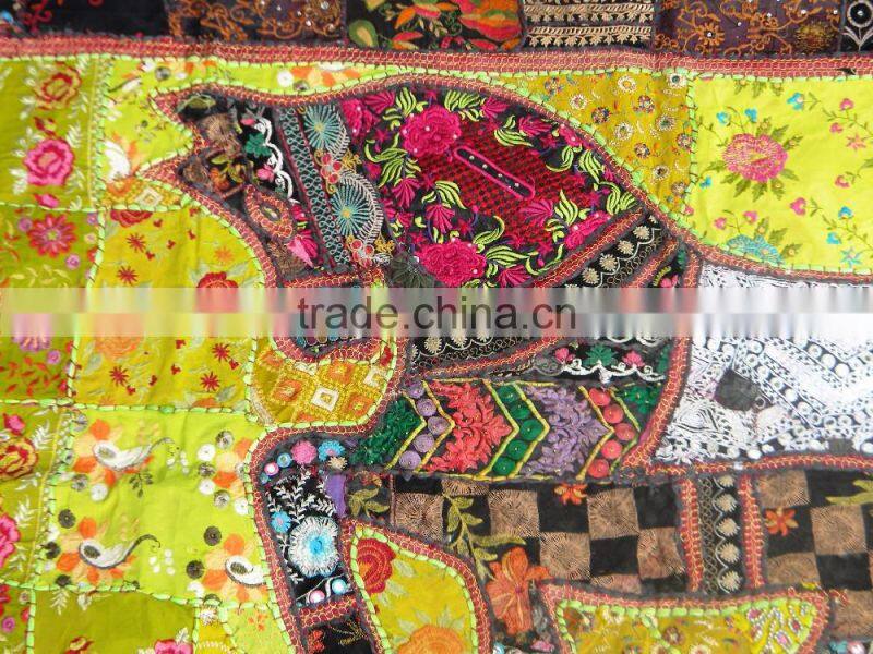 Indian Old Fabric Wall Decor With Horse Figure - Handworked Cotton Fabric Patchwork Wall Hanging Tapestry