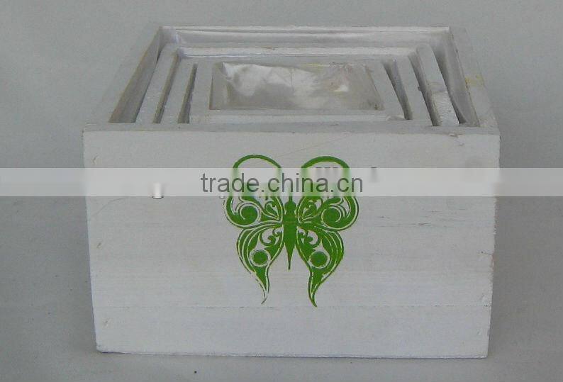 white wash wood flower pot flower planter with deco.