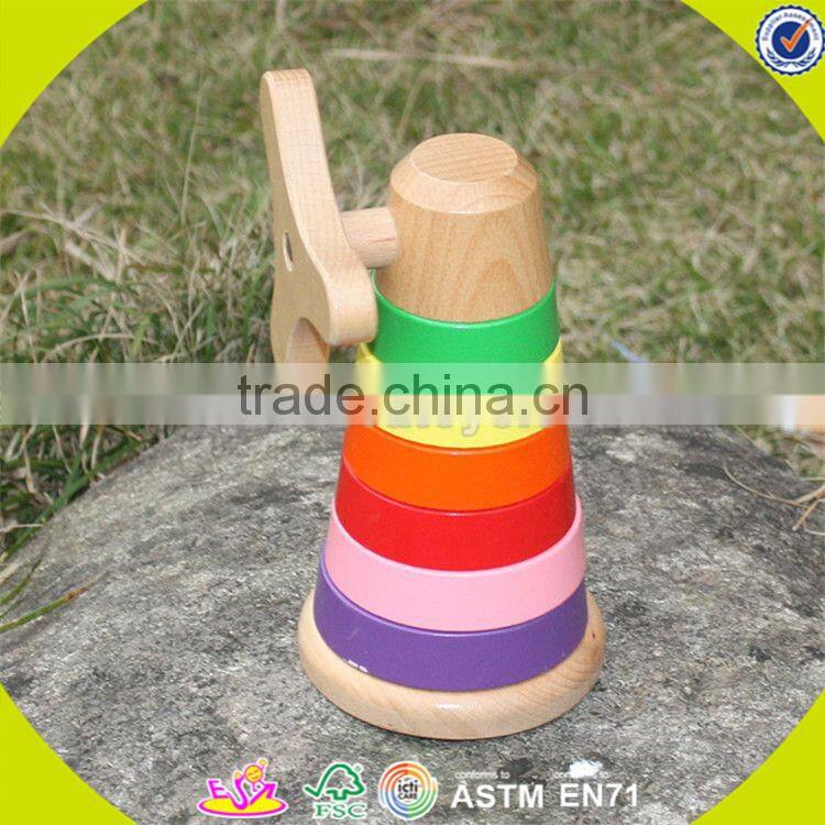 Wholesale funny kids wooden rainbow stacking blocks toy wonderful toddler wooden rainbow stacking blocks toy W13D110