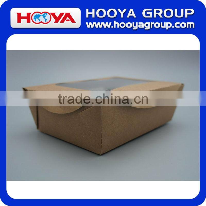 Disposable brown kraft paper fruit&salad packing box with PET windows
