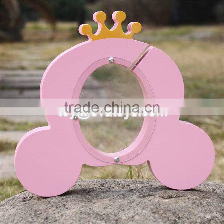 New design cute crown pink wooden girls piggy bank W02A255