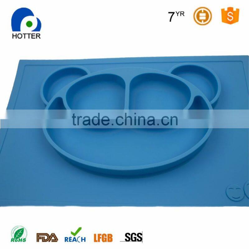 2017 hot selling Amazon and ebay Suction Table Food Tray Placemat plate Silicone Baby Kids tray