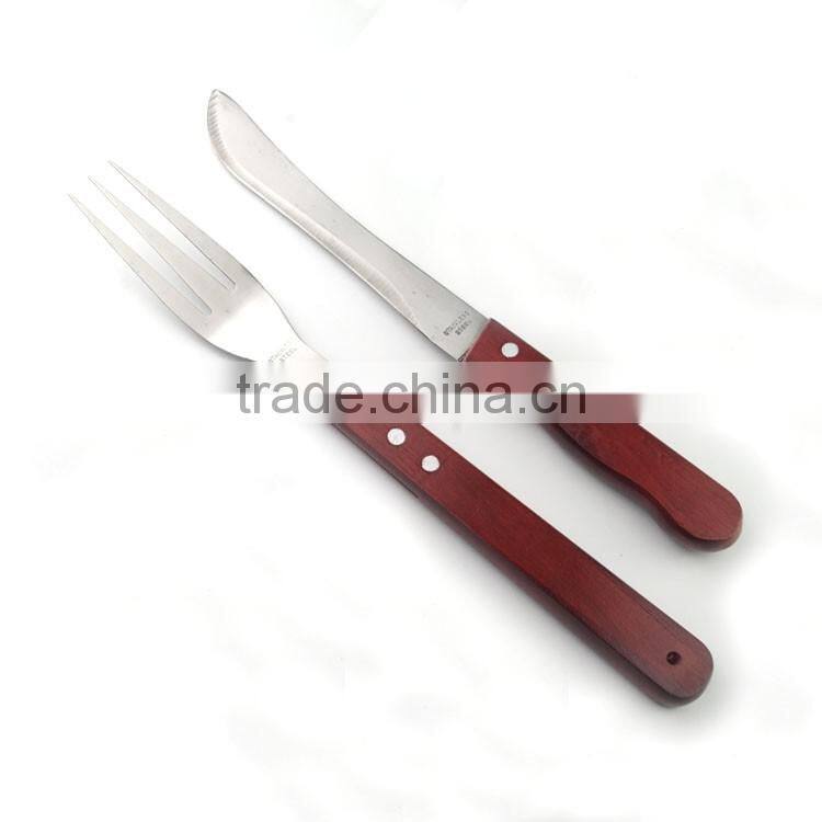 2pcs stainless steel BBQ set knife and fork with wooden handle