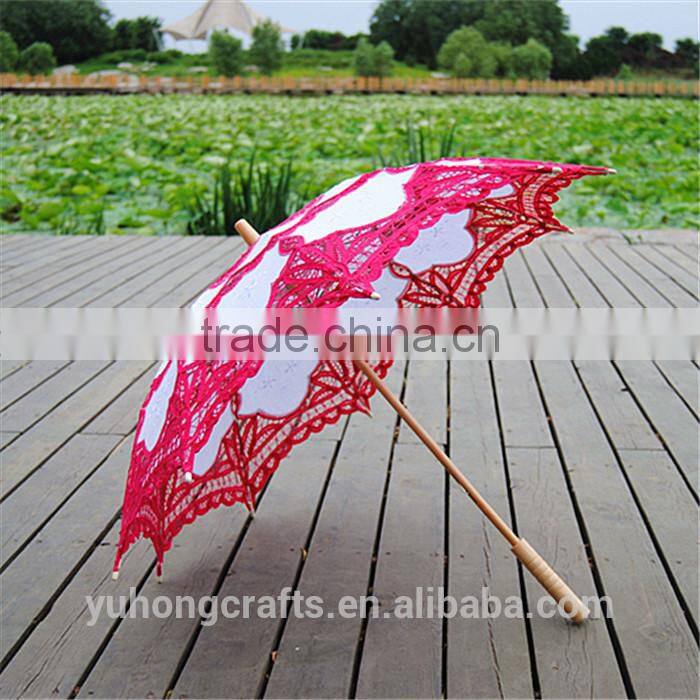New Arrival Stock White and rose Colors Victorian Lace Parasol