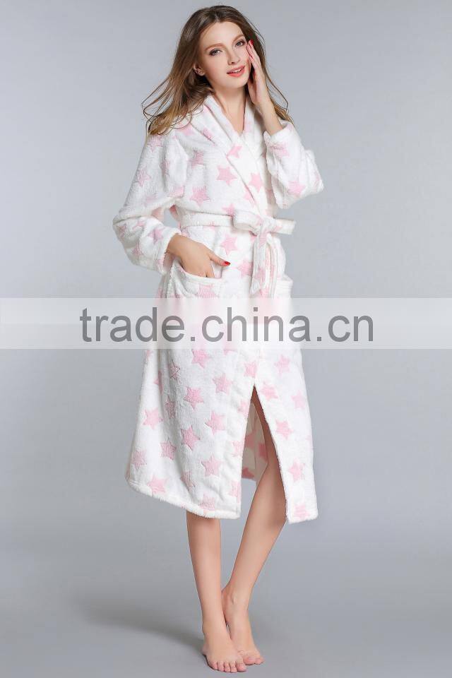 Ladies burnout Printed Coral Fleece Bath Robe,Bathrobe/bath gown/robe/sleepwear/nightwear