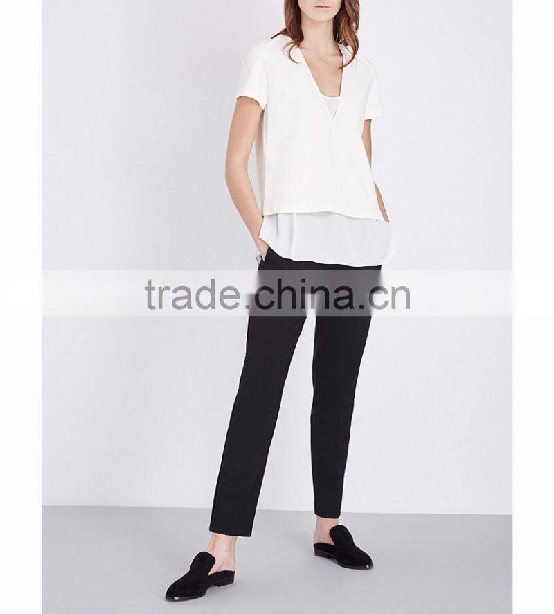 Wholesale Women V-neck Short Sleeves Stretch Crepe Detachable Silk Georgette Camisole(DQE0176T)