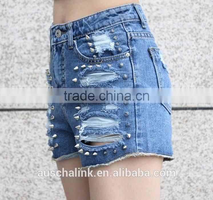 unique design women antique copper rivets jeans factory price