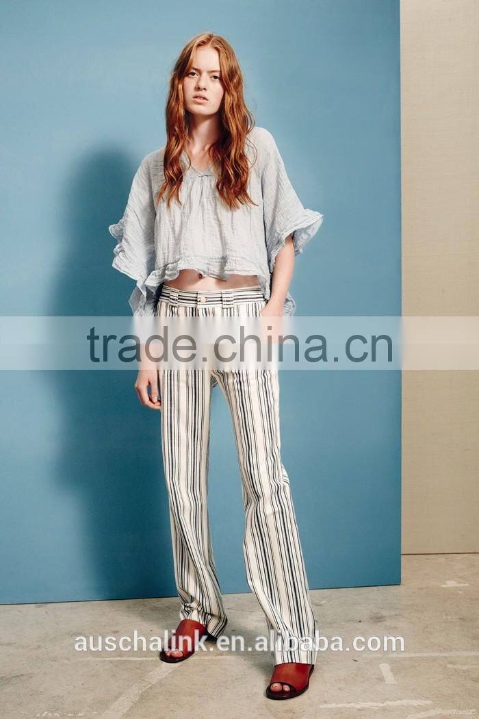 OEM service new style woman fashion stripe linen trousers