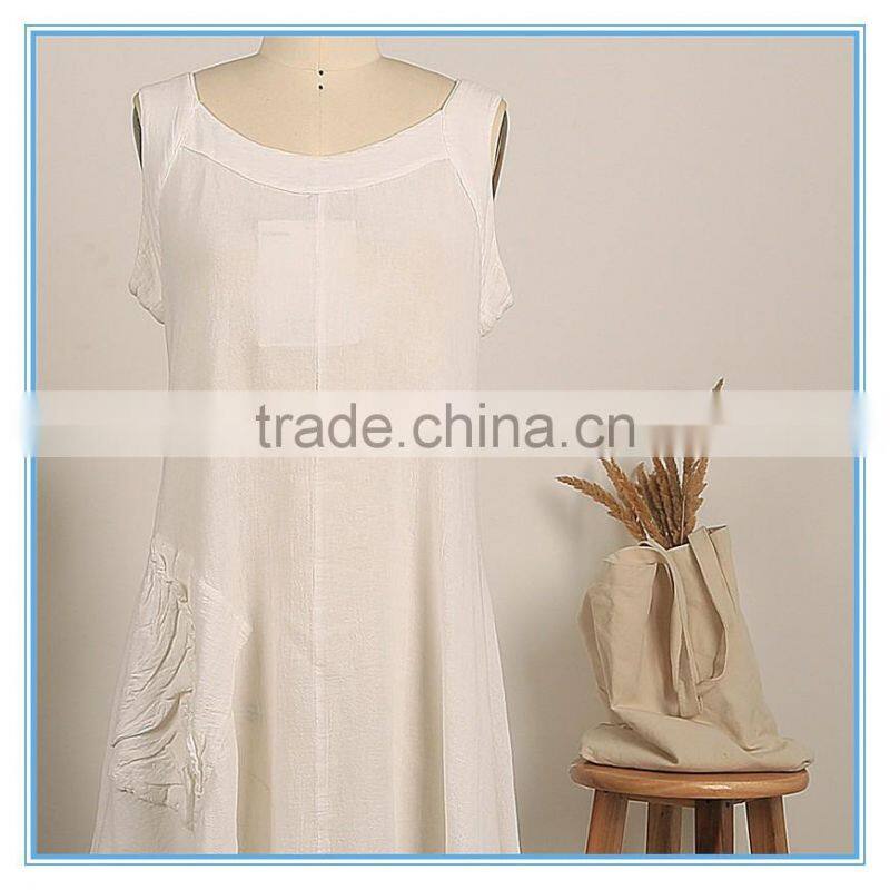 Summer Women Elegant Sleeveless Linen Cotton Asymmetrical Beach Dress