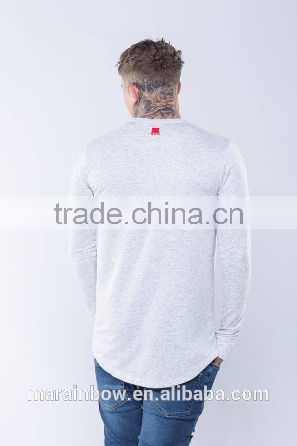 White Twill Mens Longline Curved Hem T Shirt Long Sleeve T Shirt with Thumb hole OEM 95% Cotton 5% Elastane T Shirt