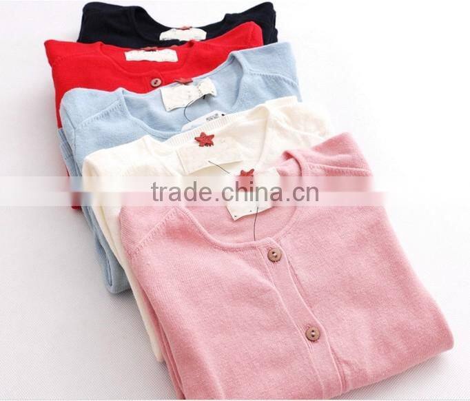 High quality custom plain blank navy blue knitted kids girls cardigan sweaters