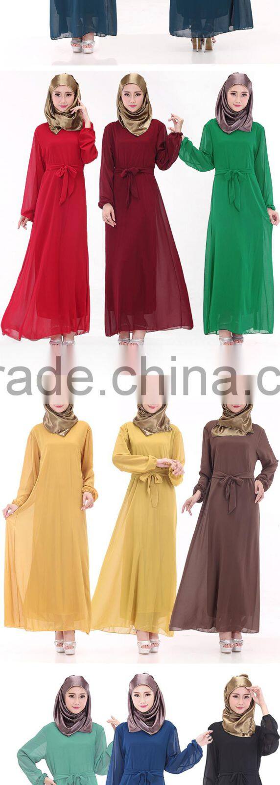 Zakiyyah 690 Muslim plus size long dress with Belt silk route abaya in solid color women clothing in malaysia