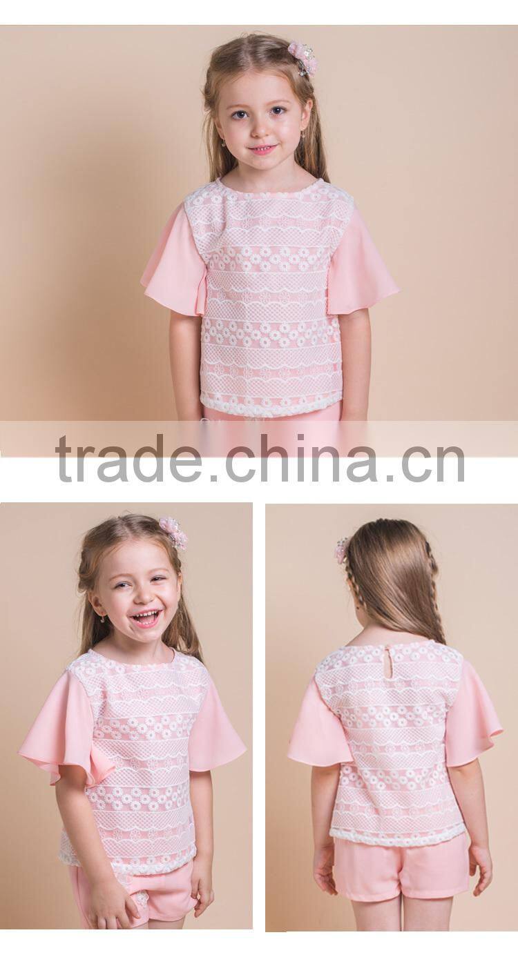 Sweet Style Chiffon Fabric Top Ruffle Sleeve Kids Girls T Shirt
