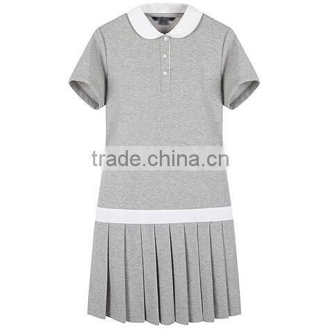 2016 OEM black girls school uniform fabric for sports dress model polo dress
