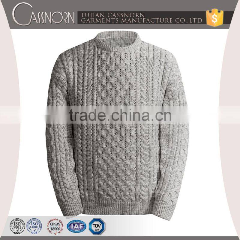 popular drop shoulder winter cable knit pure wool sweaters for men