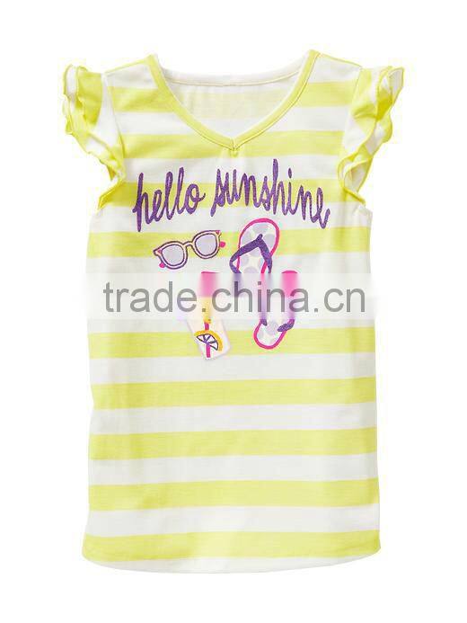 Ruffle sleeve striped v neck t shirt for Girls