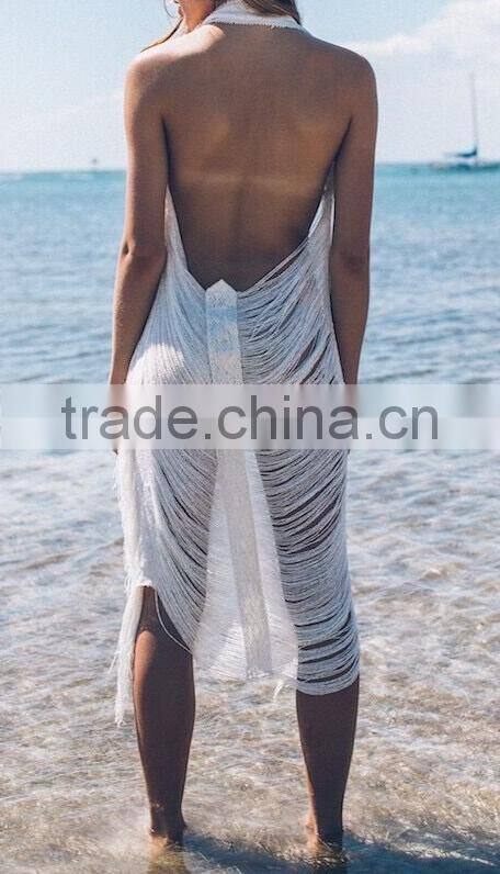 EY1921B Women's White Crocheted Long Cardigan Hollow Out Long Blouse Thin Coat for Beach Casual Wear