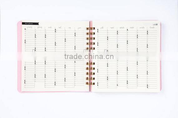2017 full color Spiral notebook custom hardcover diary planner with gold wire