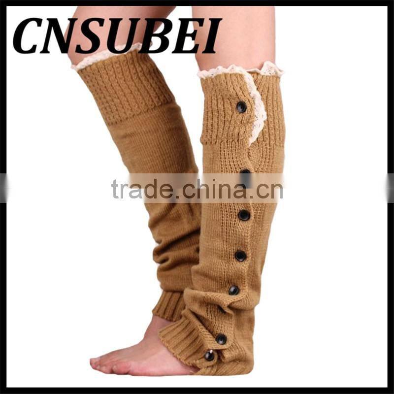 2016 winter Christmas New Knitting Buttons Lace Boot Liner Acrylic Length Socks thermal women