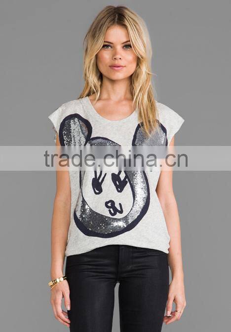 lady sequin t-shirts in grey marle
