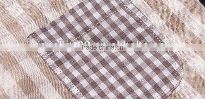 2016 khaki color men plaid linen shirt