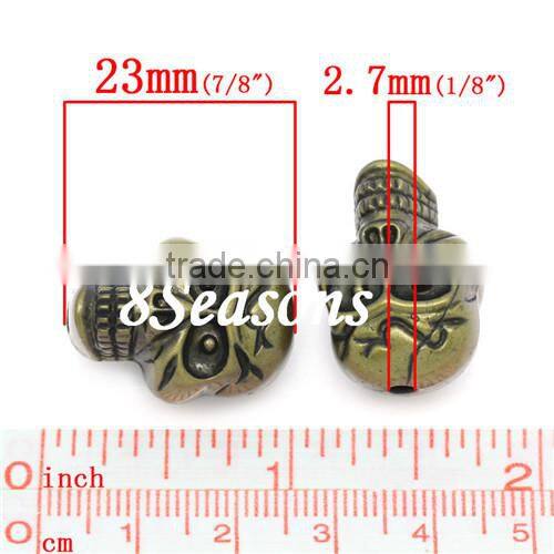 Antique Bronze Halloween Skull Acrylic Spacer Beads 23x17mm
