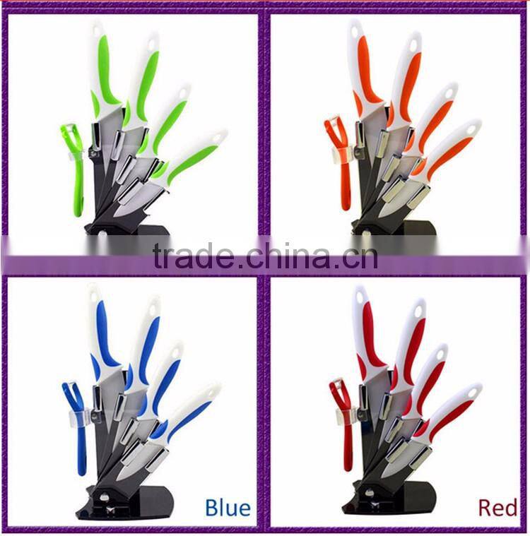 New Arrival Hot Sale Useful Red Acrylic Kitchen Ceramic Knife Holder Kitchen Knife Stand Block For 3 4 5 6 Knives And Peeler