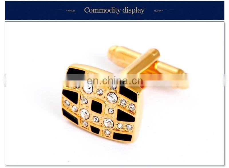 Black and Gold Grid Rhinestone Shirt Men Cufflinks Crystal