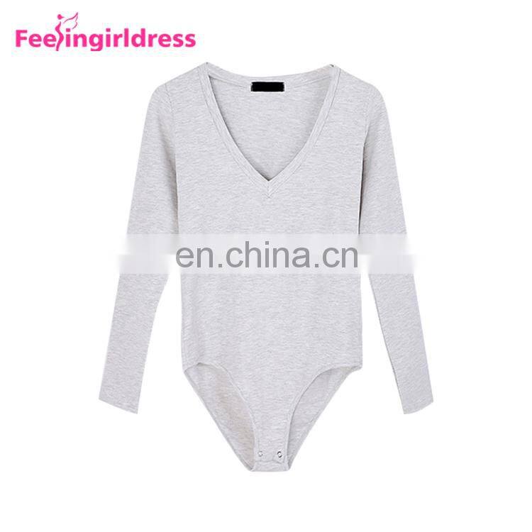 Fashion Autumn Khaki Long Sleeve Winter Thong Bodysuit Jumpsuit Fancy Romper