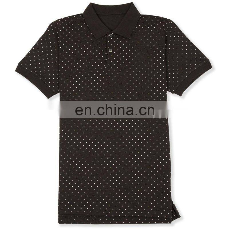 cotton black polo shirts with small white dots printing mens high quality golf sports polo shirts 2015