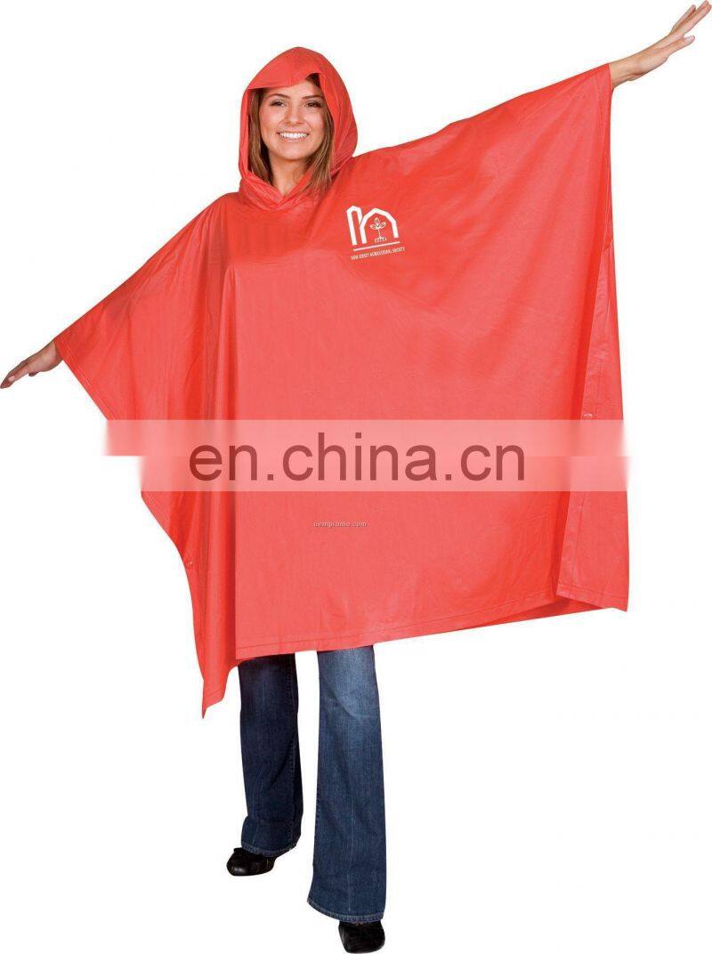Overall printing Transparent Emergency PVC Reusable Rain Hooded Poncho