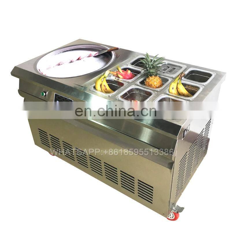 Commercial Single pan fried ice cream rolling machine price round pan with 6-9 tanks frying ice cream machine