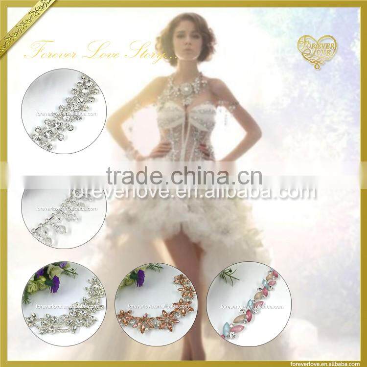 Pink rhinestone chains trimming hot fix glue crystal diamond wedding belts embellished for women FHRS-035