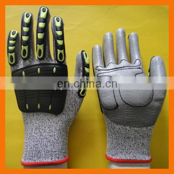 Double color nitirle sandy gloves en 388 nitrile anti cut gloves for handling glass