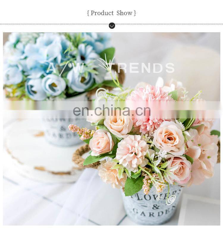 Wedding Decoration Faux Plant 1 Set Flower And Vase Artificial Flowers With Iron Bucket Farmhouse Style Table Accessories