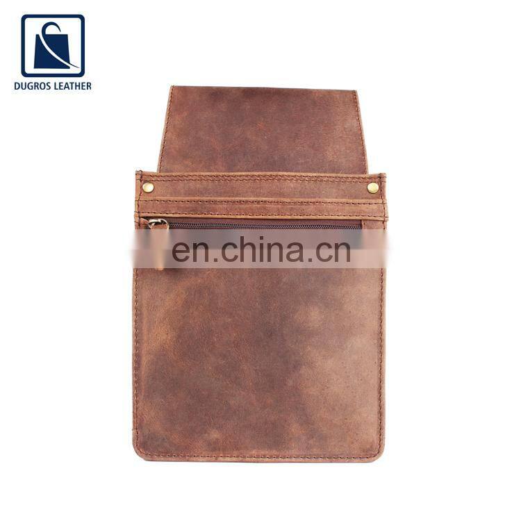 Elegant Design Buff Antique Fittings Vintage Style Polyester Lining Material Wholesale Genuine Leather Unisex Waits Waiters Bag